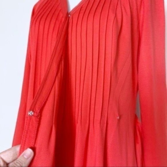 Vintage 60s 70s Edith Flagg Red Pleated Long Sleeve Midi Wrap Dress Small - Picture 6 of 12